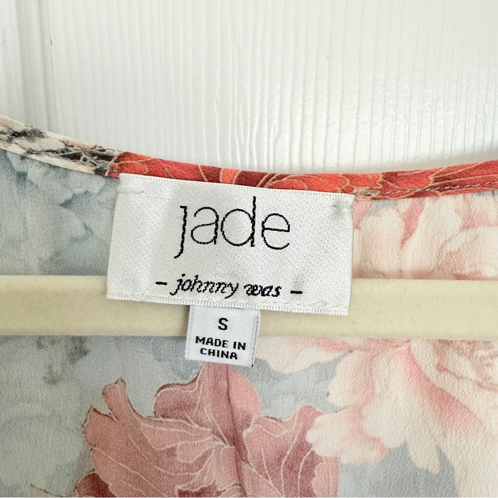 Jade Johnny Was Floral Long Sleeve Dress in Blue and Pink with Belt and Tassels - Picture 5 of 12